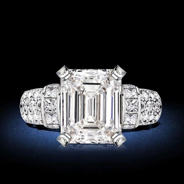 Emerald Cut White Sapphire Engagement Ring for Women in Rhodium-Plated Sterling Silver