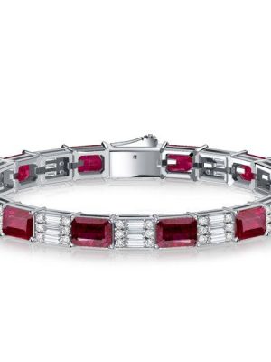 Emerald Cut Ruby Bracelet - 925 Sterling Silver Wedding Bracelet