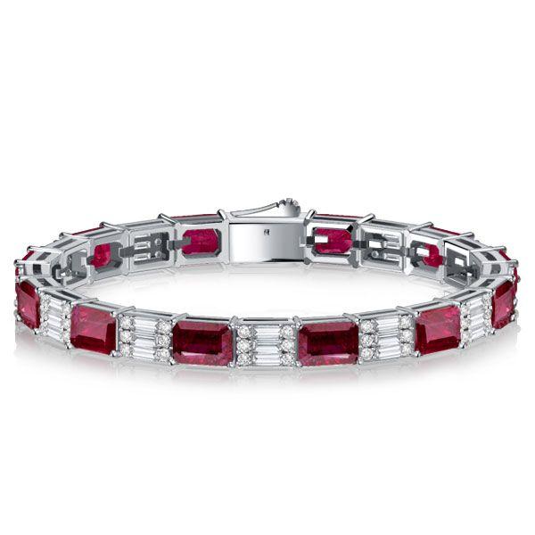 Emerald Cut Ruby Bracelet - 925 Sterling Silver Wedding Bracelet