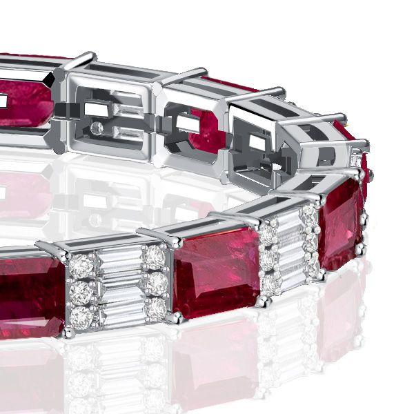 Emerald Cut Ruby Bracelet - 925 Sterling Silver Wedding Bracelet