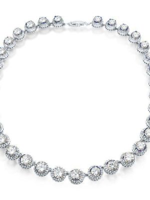 Eternity Halo Tennis Necklace - 925 Sterling Silver - Available in Multiple Lengths & Finishes