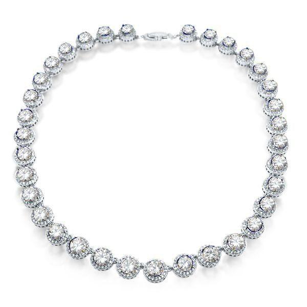 Eternity Halo Tennis Necklace - 925 Sterling Silver - Available in Multiple Lengths & Finishes