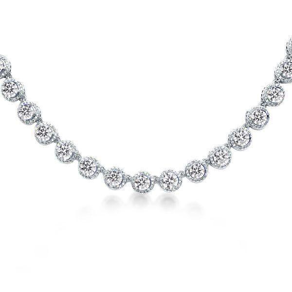 Eternity Halo Tennis Necklace - 925 Sterling Silver - Available in Multiple Lengths & Finishes