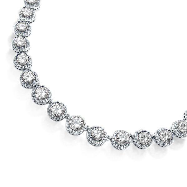 Eternity Halo Tennis Necklace - 925 Sterling Silver - Available in Multiple Lengths & Finishes
