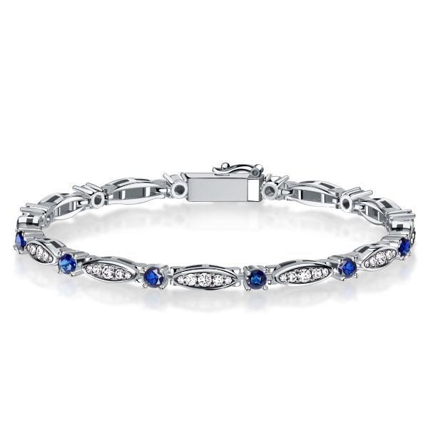 Dainty Sterling Silver Blue Sapphire Bracelet for Women | Rhodium Plated