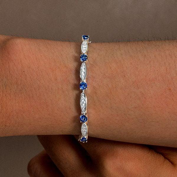 Dainty Sterling Silver Blue Sapphire Bracelet for Women | Rhodium Plated