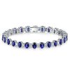 Oval Cut Blue Sapphire Tennis Bracelet in 925 Sterling Silver - Wedding Jewelry