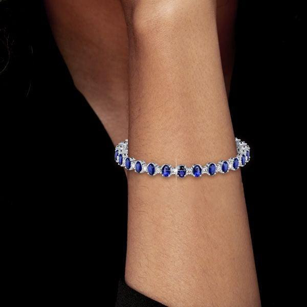 Oval Cut Blue Sapphire Tennis Bracelet in 925 Sterling Silver - Wedding Jewelry