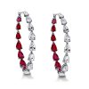 Pear Cut Ruby Inside-Out Hoop Earrings - Sterling Silver