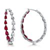 Pear Cut Ruby Inside-Out Hoop Earrings - Sterling Silver