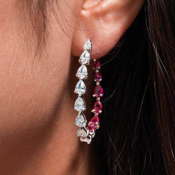 Pear Cut Ruby Inside-Out Hoop Earrings - Sterling Silver