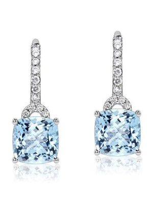 Cushion Cut Aquamarine Drop Earrings for Women - 925 Sterling Silver