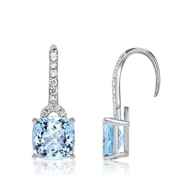 Cushion Cut Aquamarine Drop Earrings for Women - 925 Sterling Silver