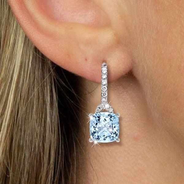 Cushion Cut Aquamarine Drop Earrings for Women - 925 Sterling Silver