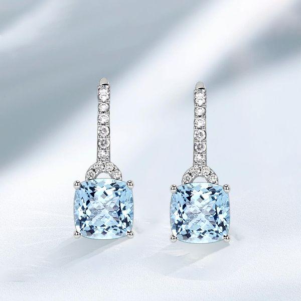 Cushion Cut Aquamarine Drop Earrings for Women - 925 Sterling Silver