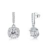 Classic Halo Round Cut Drop Earrings in Rhodium Plated 925 Sterling Silver