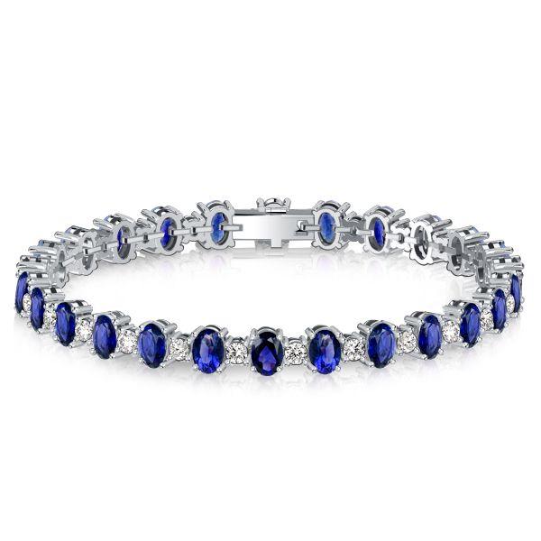 Blue Sapphire Tennis Bracelet - Oval Cut, Sterling Silver - Perfect for Weddings