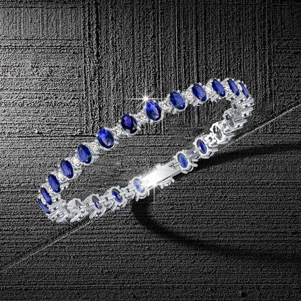 Blue Sapphire Tennis Bracelet - Oval Cut, Sterling Silver - Perfect for Weddings