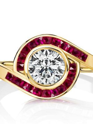 Vintage Style Ruby & Sapphire Ring - 18K Gold Plated Sterling Silver