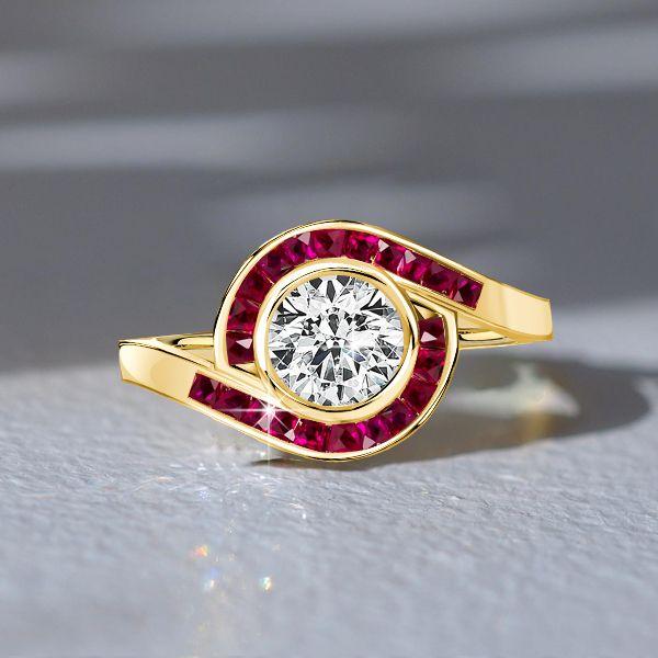 Vintage Style Ruby & Sapphire Ring - 18K Gold Plated Sterling Silver