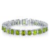 Peridot & White Emerald Cut Tennis Bracelet in Sterling Silver (6-9 Inches)