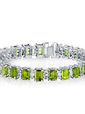 Peridot & White Emerald Cut Tennis Bracelet in Sterling Silver (6-9 Inches)