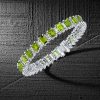 Peridot & White Emerald Cut Tennis Bracelet in Sterling Silver (6-9 Inches)
