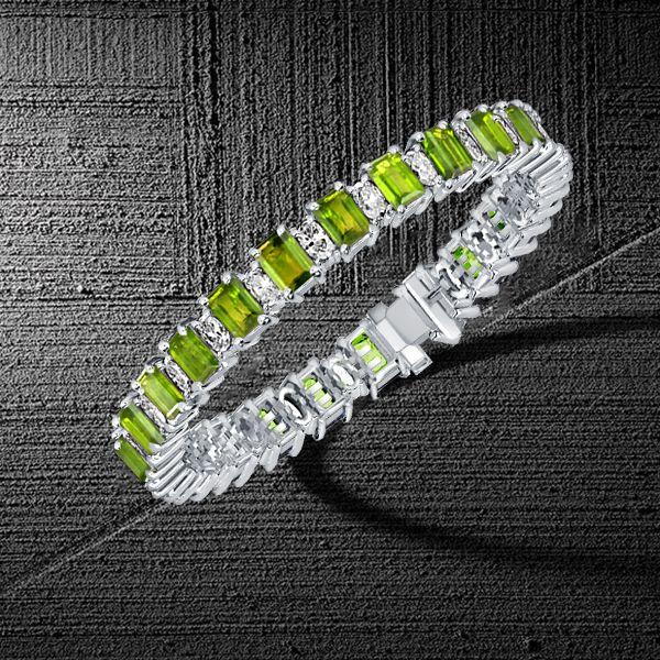 Peridot & White Emerald Cut Tennis Bracelet in Sterling Silver (6-9 Inches)
