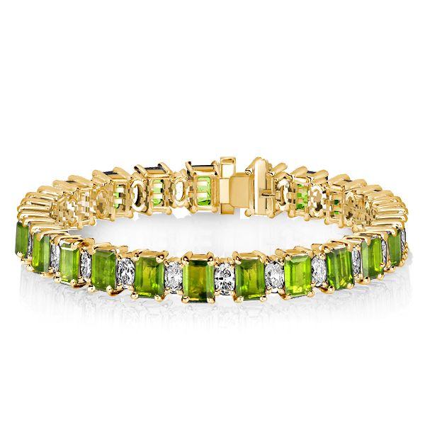 Peridot & White Emerald Cut Tennis Bracelet in Sterling Silver (6-9 Inches)