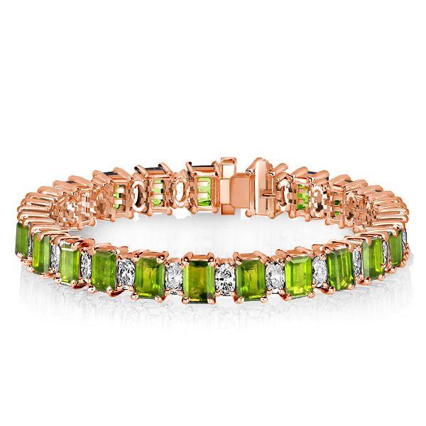 Peridot & White Emerald Cut Tennis Bracelet in Sterling Silver (6-9 Inches)