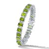 Peridot & White Emerald Cut Tennis Bracelet in Sterling Silver (6-9 Inches)
