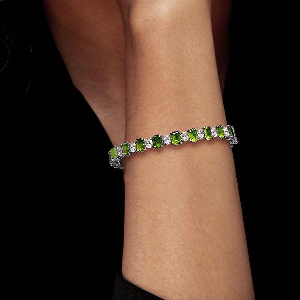 Peridot & White Emerald Cut Tennis Bracelet in Sterling Silver (6-9 Inches)