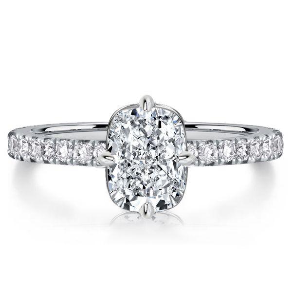 Cushion Cut Micro Pave Solitaire Engagement Ring in Sterling Silver