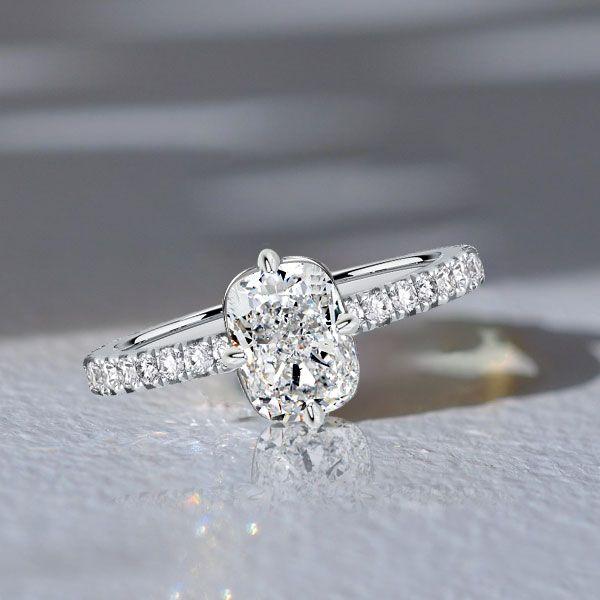 Cushion Cut Micro Pave Solitaire Engagement Ring in Sterling Silver