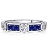 Princess Cut Blue Sapphire Ring - 925 Sterling Silver Vintage Style Band