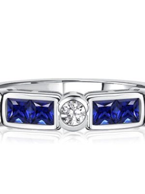 Princess Cut Blue Sapphire Ring - 925 Sterling Silver Vintage Style Band