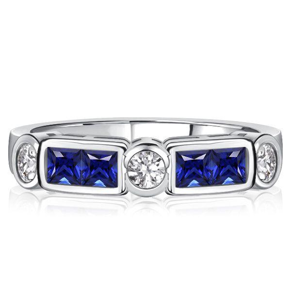 Princess Cut Blue Sapphire Ring - 925 Sterling Silver Vintage Style Band