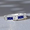 Princess Cut Blue Sapphire Ring - 925 Sterling Silver Vintage Style Band