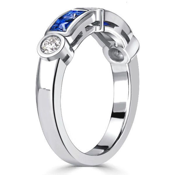Princess Cut Blue Sapphire Ring - 925 Sterling Silver Vintage Style Band