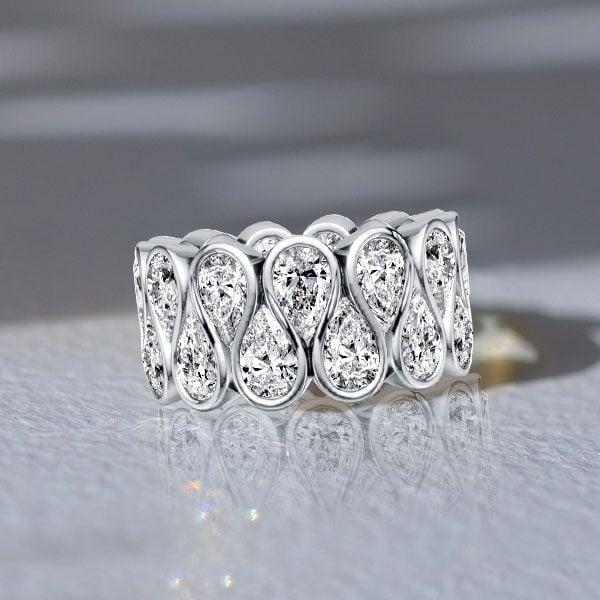 Multi Row Bezel Set Pear Cut Eternity Wedding Band in 925 Sterling Silver