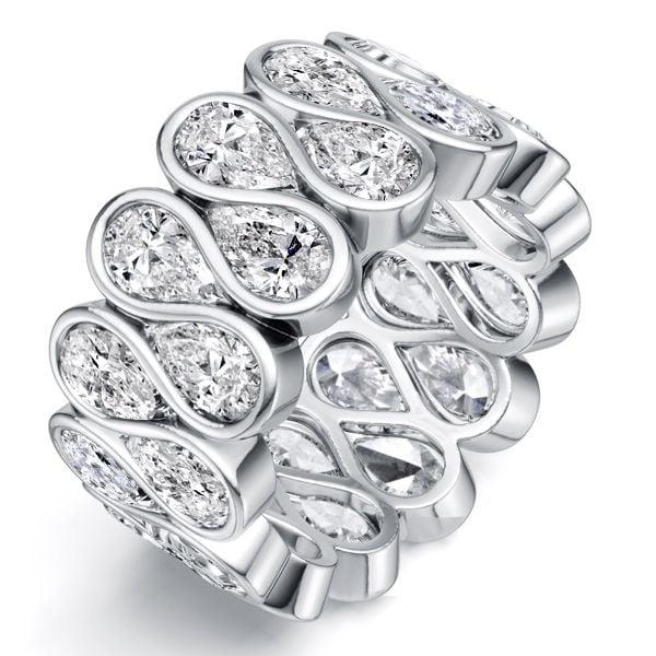 Multi Row Bezel Set Pear Cut Eternity Wedding Band in 925 Sterling Silver