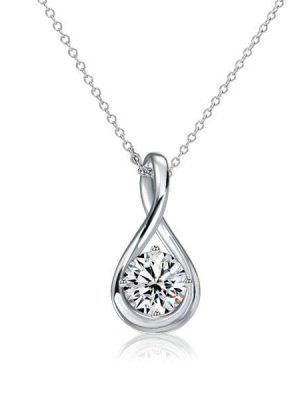18k White Gold Plated 925 Sterling Silver White Sapphire Round Drop Pendant Necklace for Women