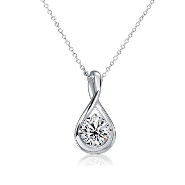 18k White Gold Plated 925 Sterling Silver White Sapphire Round Drop Pendant Necklace for Women