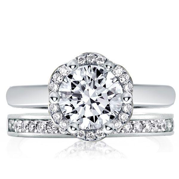 Halo Flower White Sapphire Bridal Set - 925 Sterling Silver Wedding Rings
