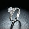 Halo Flower White Sapphire Bridal Set - 925 Sterling Silver Wedding Rings