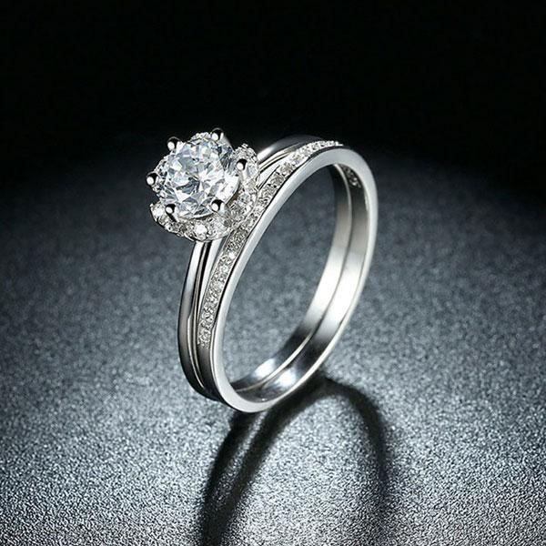 Halo Flower White Sapphire Bridal Set - 925 Sterling Silver Wedding Rings