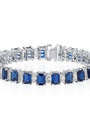 Blue & White Sapphire Alternating Sterling Silver Tennis Bracelet - 6, 7, 8, 9 inches