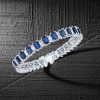 Blue & White Sapphire Alternating Sterling Silver Tennis Bracelet - 6, 7, 8, 9 inches