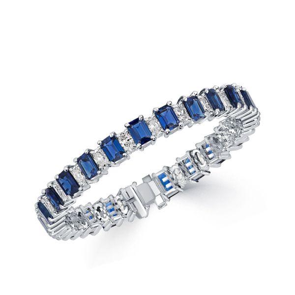 Blue & White Sapphire Alternating Sterling Silver Tennis Bracelet - 6, 7, 8, 9 inches