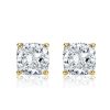 Cushion Cut Golden Stud Earrings - 18K Gold Plated Sterling Silver, 2.0 CT